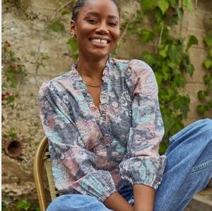 Self Contrast Poppy Ruffled Blouse Women's Medium‎ Cottagecore Prairie  NWT